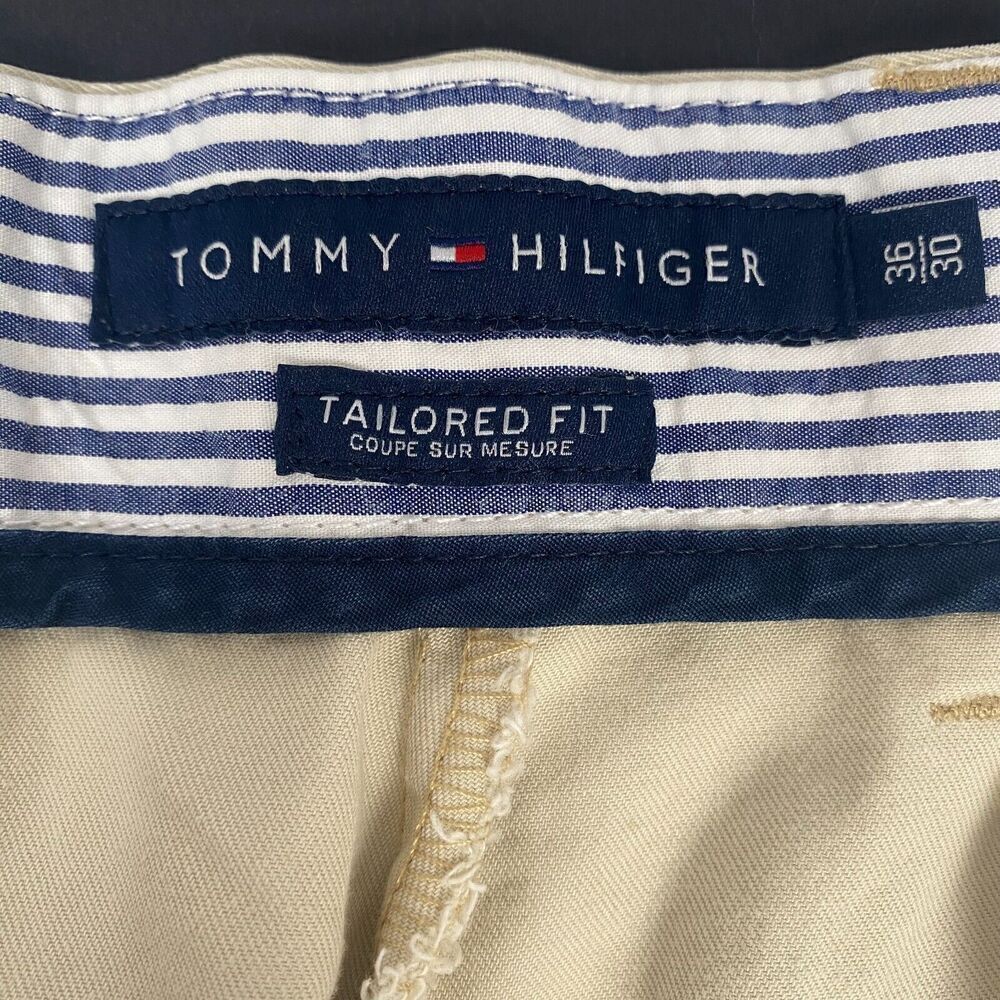 Tommy Hilfiger Pants Men's Size 36X30 Ivory Flat Front Chinos Tailored Fit - Picture 7 of 16
